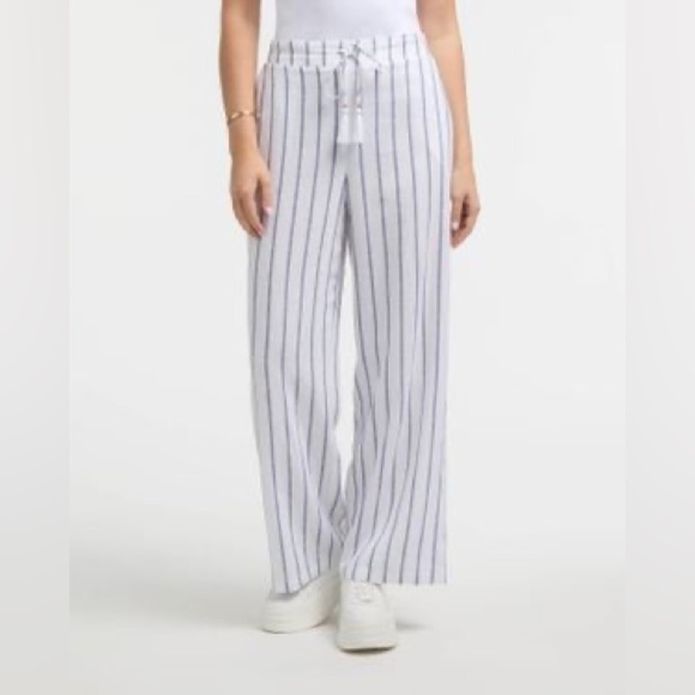 Ellen Tracy Linen Stripe Wide Leg Pants Women's Small White w/ Black pinstripes - Picture 8 of 15